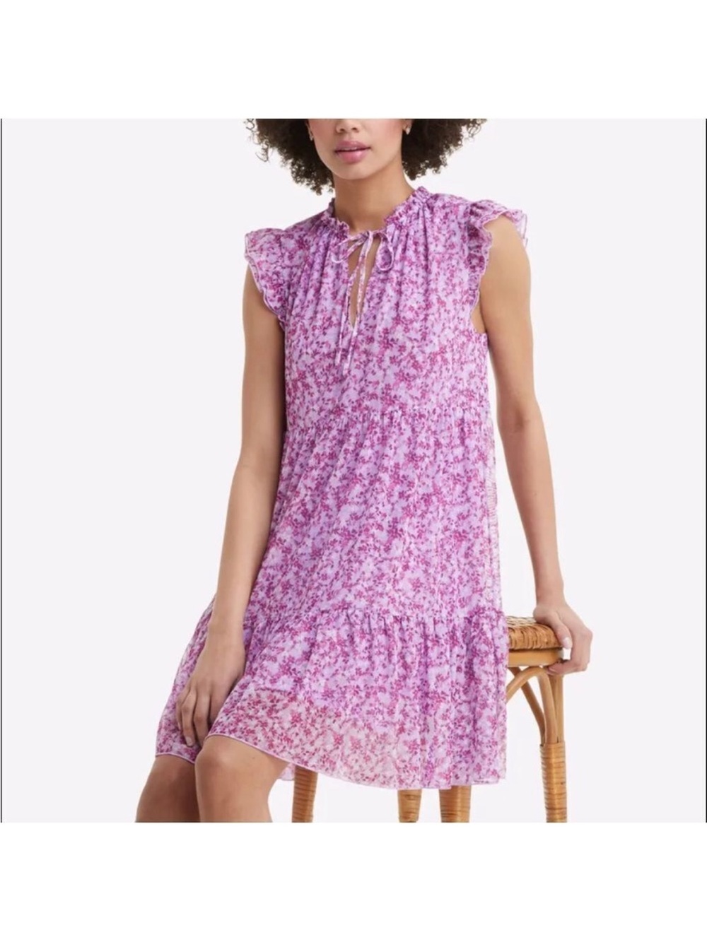 Draper James Lilac Floral Ruffle flutter sleeve Dress XS S